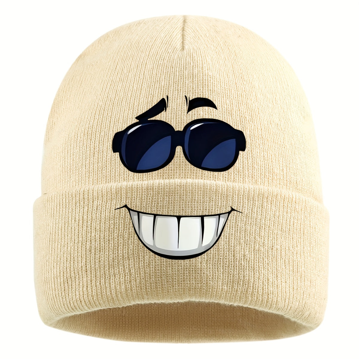 1pc Fashion Glasses joyful Face Funny Pattern Beanie Knit Hat