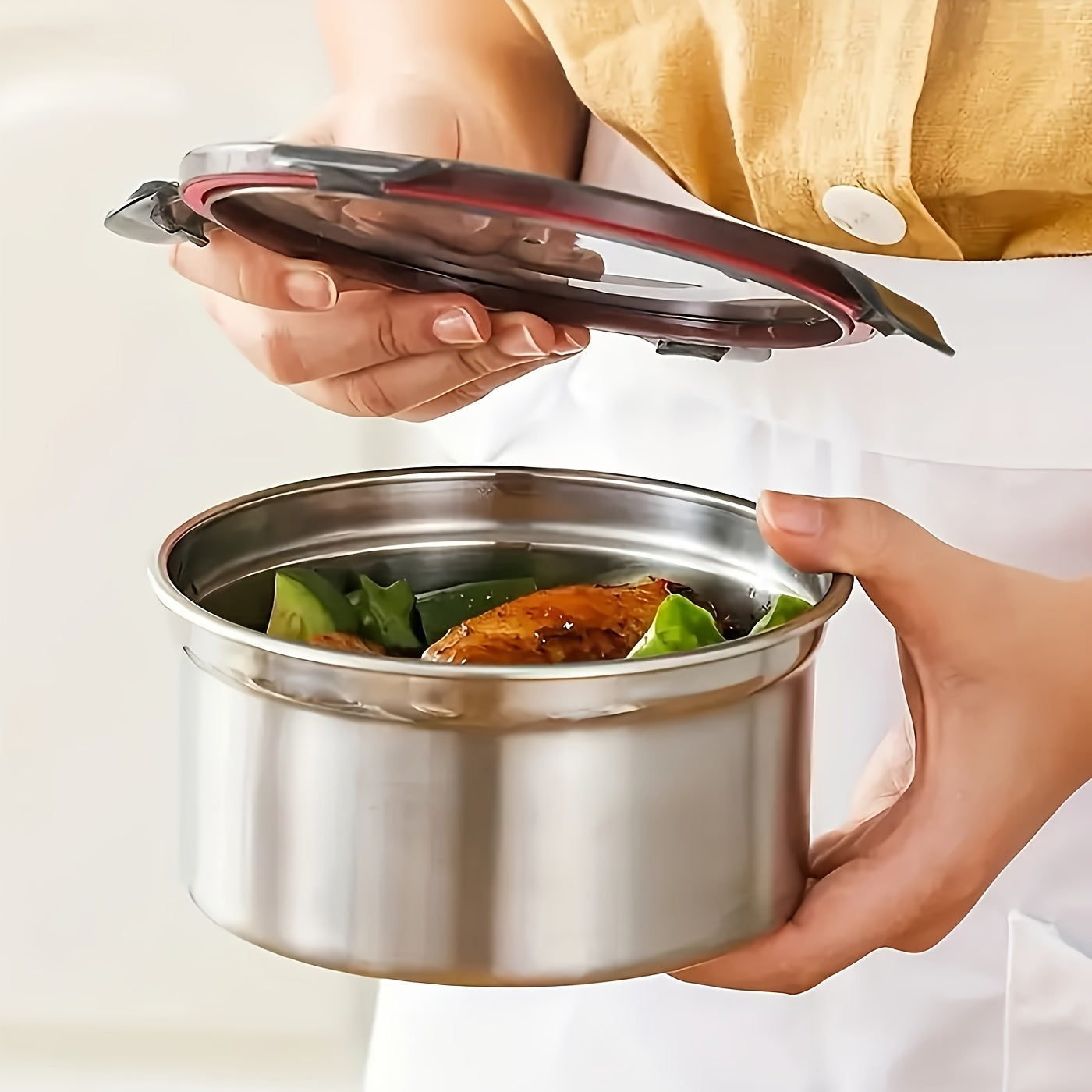 3pcs Fresh Food Storage Box Set, Leak-Proof, Reusable Stainless Steel Containers with Lids That Can Be Used As Airtight Bowls, Fresh Food Storage Boxes, And Lunch Boxes.