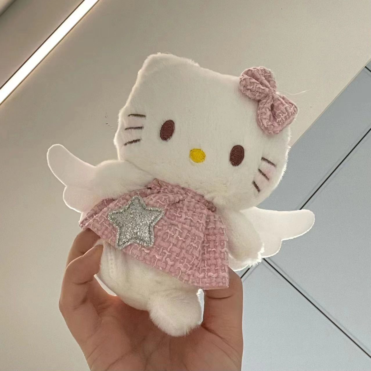 Hello Kitty Plush Keychain with Angel Wings & Pink Star Dress - Soft Fabric Cute Kawaii Keyring for Backpack Purse Gift for Girlfriend Women Cat Lovers, Hello Kitty Accessories