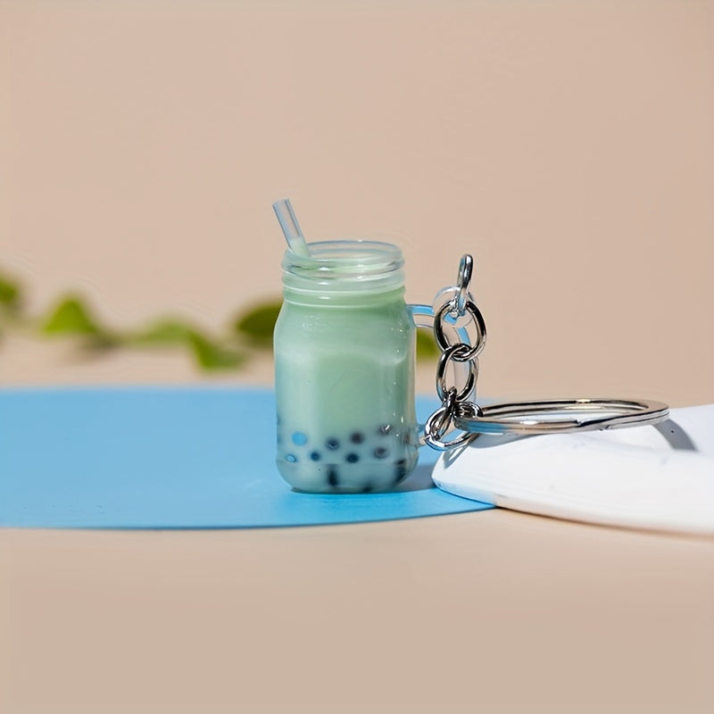 1 Mini Milk Tea Model Keychain, Simulation Car Key Ring, Bag Decoration Pendant, Suitable for Milk Tea Shop Small Gifts to Customers