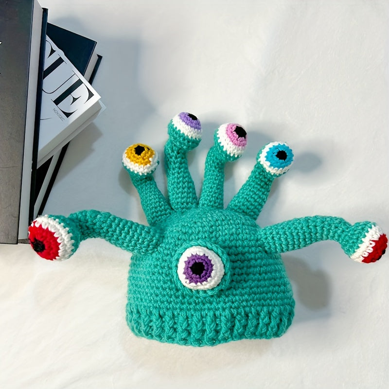 Novelty Handmade Crochet Knit Beanie, Funky Style Acrylic 100% No Brim Colorful Knit Fabric Hat, Unique Quirky Design for Casual Wear