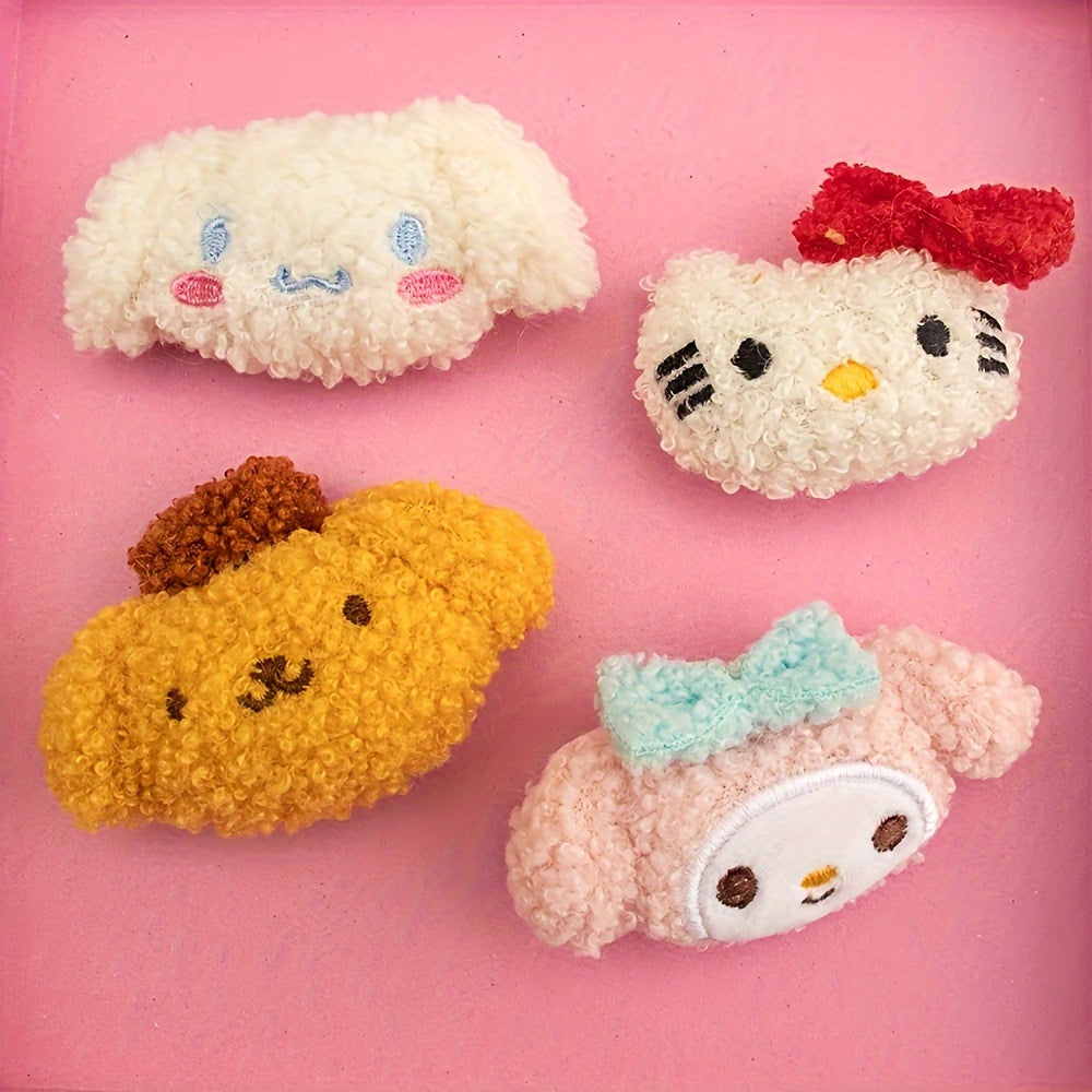 Sanrio Hello Kitty Flannellette Hair Rope, Cute Cartoon Animal Double Ponytail Holder, Retro Plaid Hair Loop for Girls, Color Matching Design, Single Piece