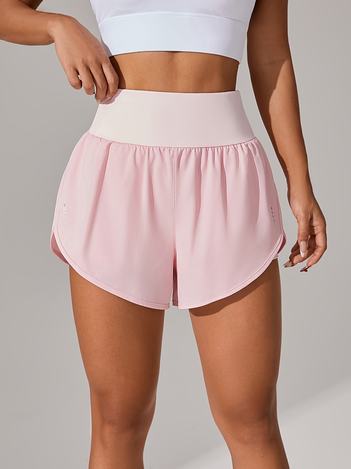 Light Blue High-Waisted Yoga Shorts with Ruffles