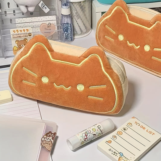 Caramel Cat Pencil Case, Large Capacity Plush Pen Bag for Elementary and Middle School Students, Perfect Birthday Gift, School Stationery Storage | Catthemed Case | Details