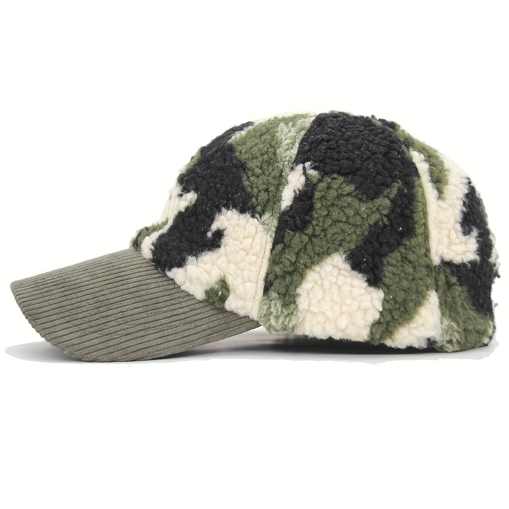 Winter Camouflage Baseball Hat, Men's And Women's Fashion Lamb Feather Cap