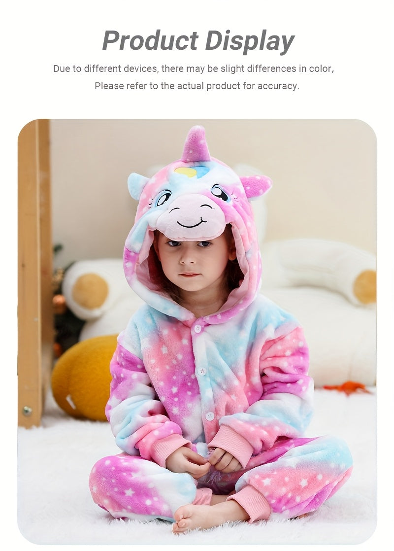 Animal Hooded Onesie Children's Flannel Clothing 4-12Y for Autumn and Winter