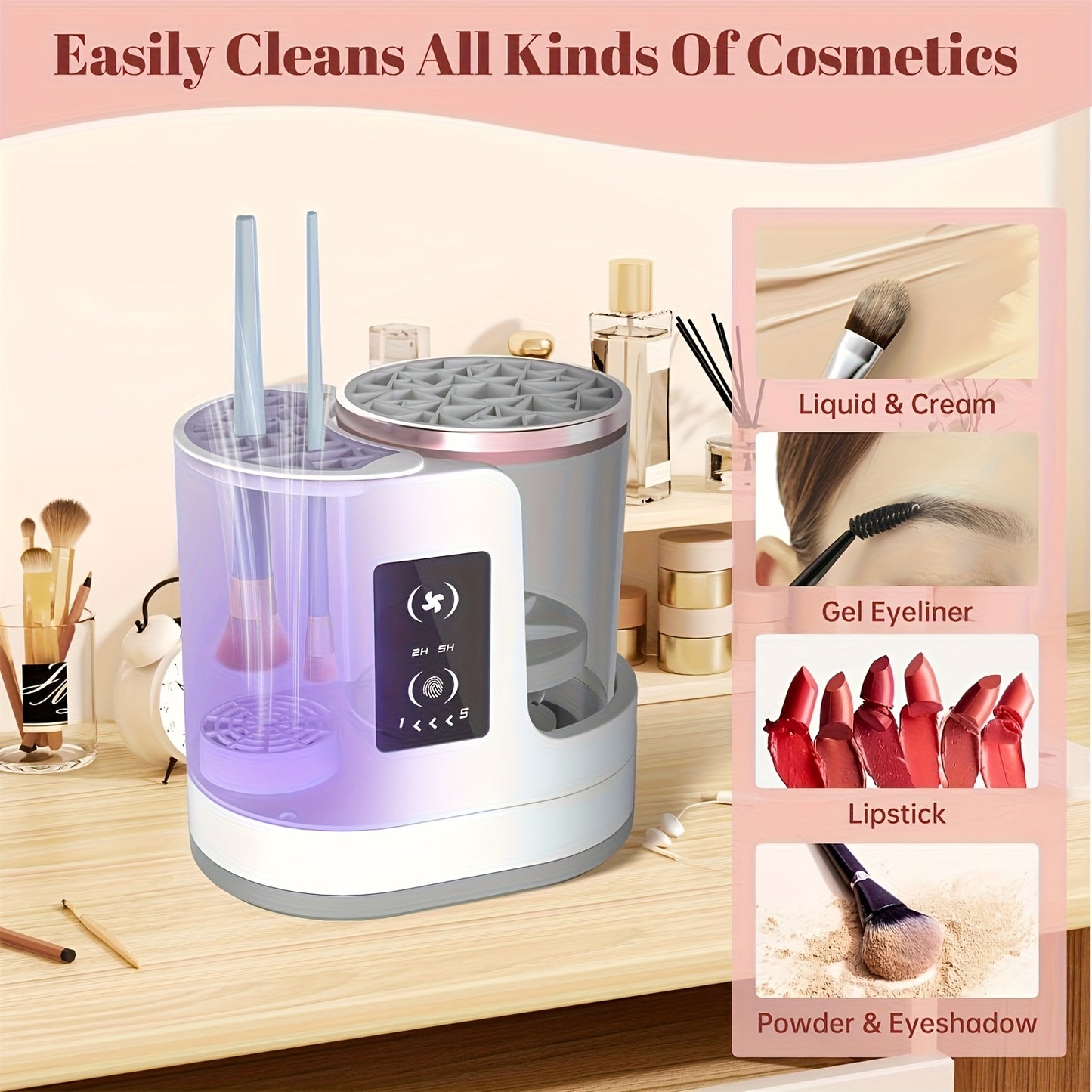 Upgraded Electric Makeup Brush Cleaner, a Tool for Washing Makeup Brushes, Powered by USB, Featuring a Combined Drying And Cleaning Function, with 5 Adjustable Settings, Including 2-Hour And 5-Hour Timer Modes, Making It a Pe