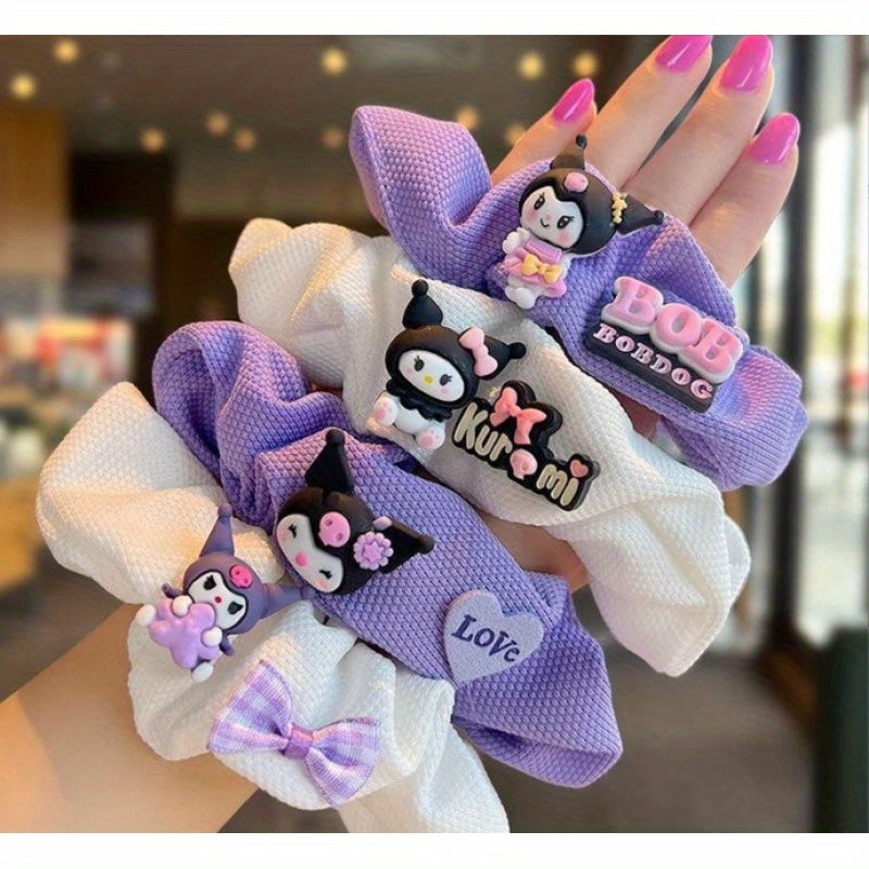 1 Set 4pcs Sanrio Cartoon for kuromi Hair Tie Decorative Hair Band, Non-Slip, for Women, Daily Use