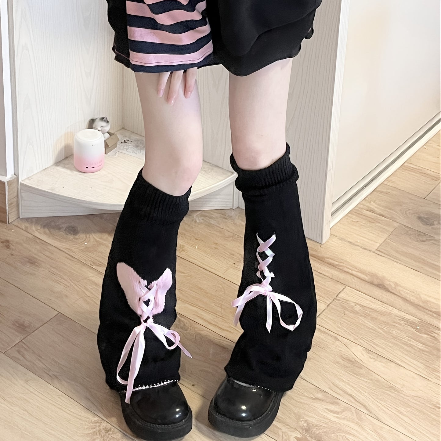 Kawaii Lace Up Leg Warmers, JK Style Knitted Knee High Socks For Fall & Winer, Women's Stockings & Hosiery