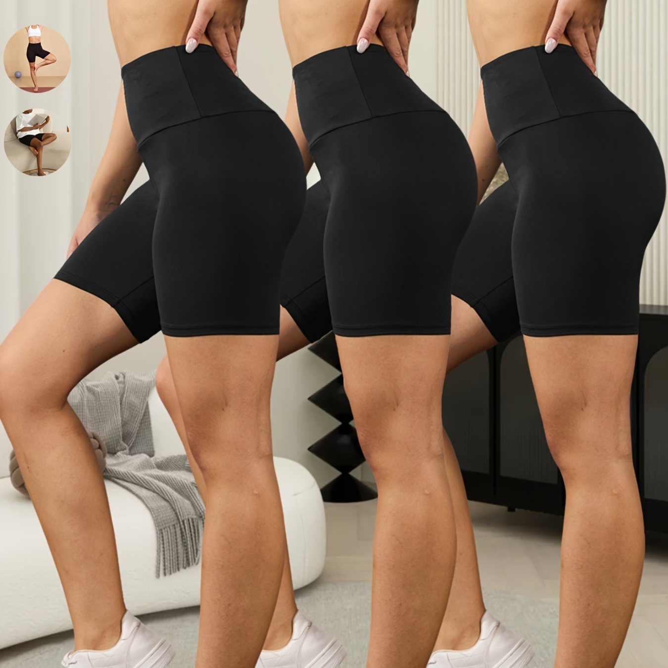 3-Pack High Waisted Biker Shorts for Women