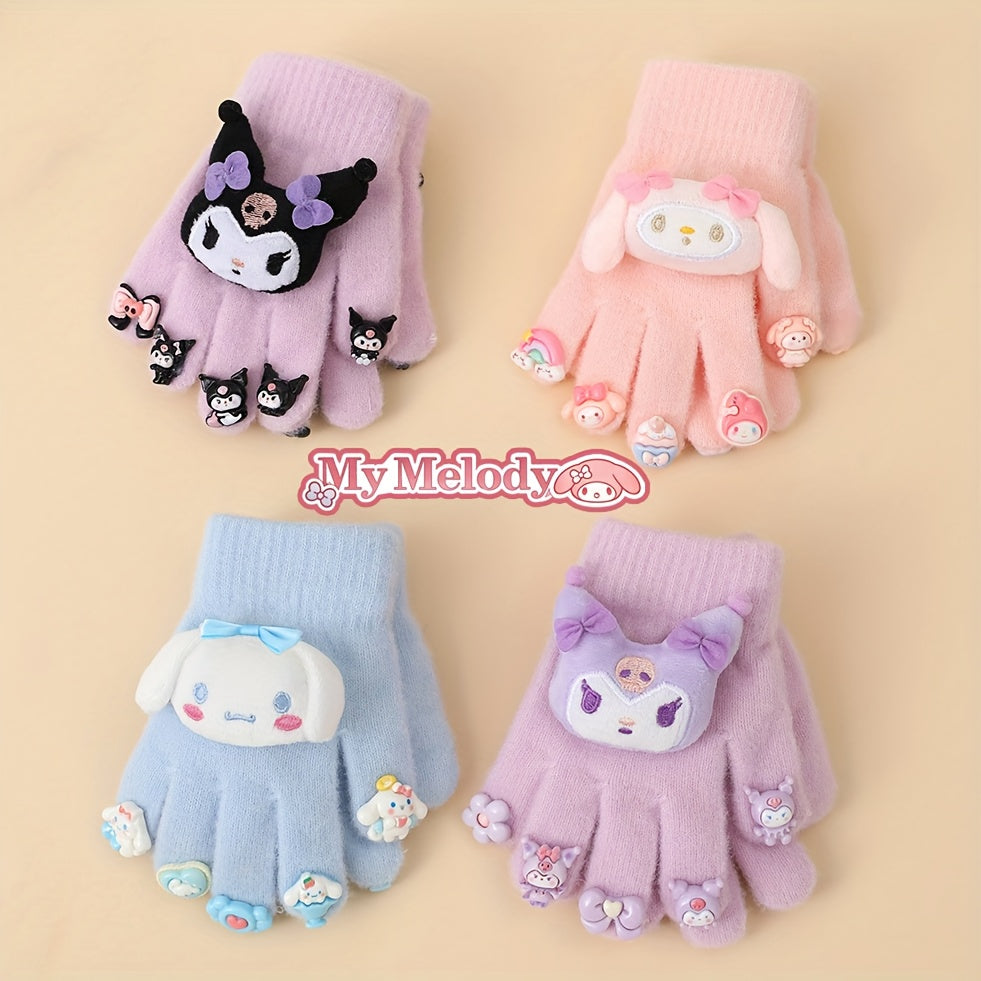 1pc Sanrio for kuromi Thickened Winter Gloves - Cute Cartoon Design, Full Finger Warmth for Boys & Girls, Perfect for Outdoor Activities, Holiday Gift, Winter Gloves For Girls, Playful Design, Soft Fabric