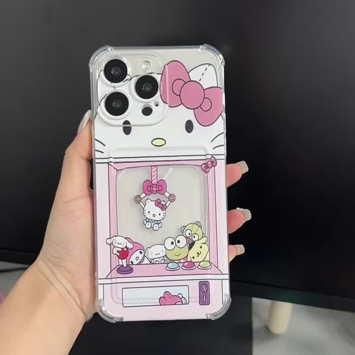 Sanrio Pink Hello Kitty Plush Cute Card Case, Shockproof and Drop-Proof for iPhone 16/16 Pro Max/15 Pro Max/14 Pro Max/14/XS MAX/XR Models - A Great Holiday Gift