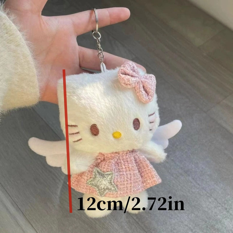 Hello Kitty Plush Keychain with Angel Wings & Pink Star Dress - Soft Fabric Cute Kawaii Keyring for Backpack Purse Gift for Girlfriend Women Cat Lovers, Hello Kitty Accessories