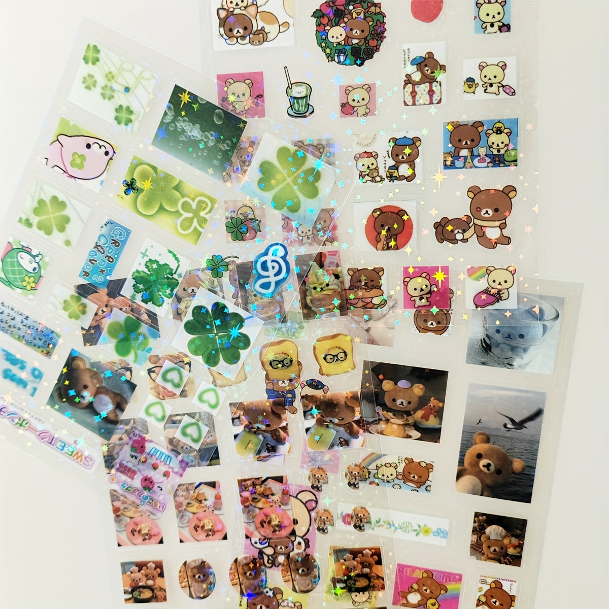 [Shiny Star Stickers] 5pcs Set of Transparent Shiny Stars Cute Bear Stickers | for Mobile Phone Cases And Notebooks, Kawaii Stickers