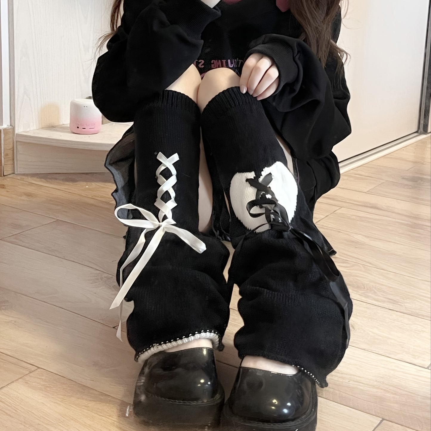 Kawaii Lace Up Leg Warmers, JK Style Knitted Knee High Socks For Fall & Winer, Women's Stockings & Hosiery