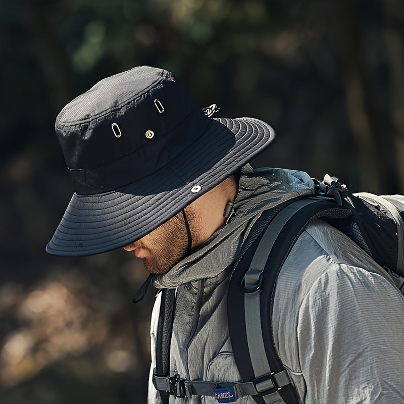 [Breathable Sun Hat] 100% Polyester Men's Breathable Sun Hat | Sports Style, Dual Ventilation, Essential for Outdoor Fishing & Travel, Woven Fabric Cap, Black, Hand Wash/Dry Clean | Perfect for Valentine's Day & Father's Day