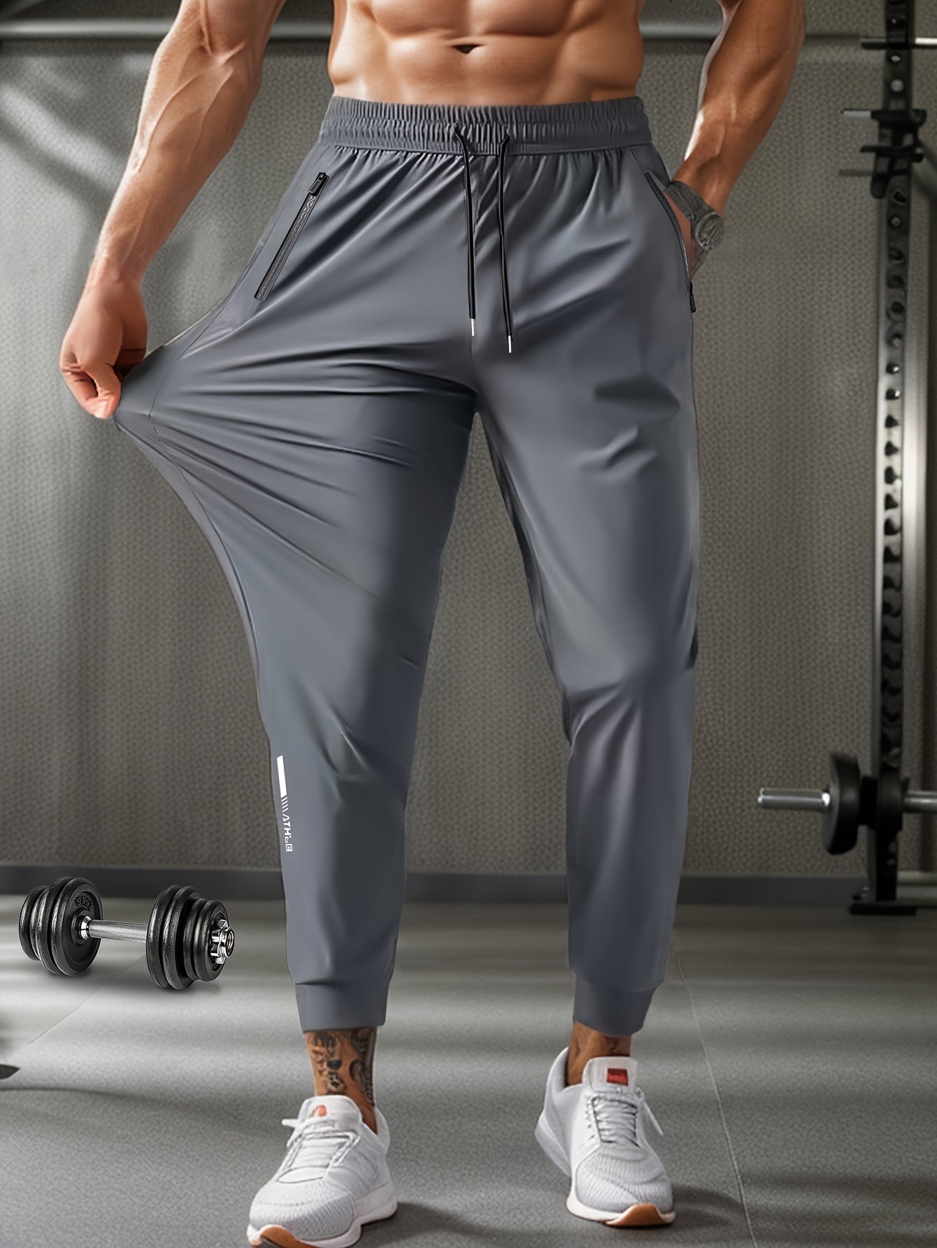 Men's Breathable Casual Sports Pants with Zipper Pockets