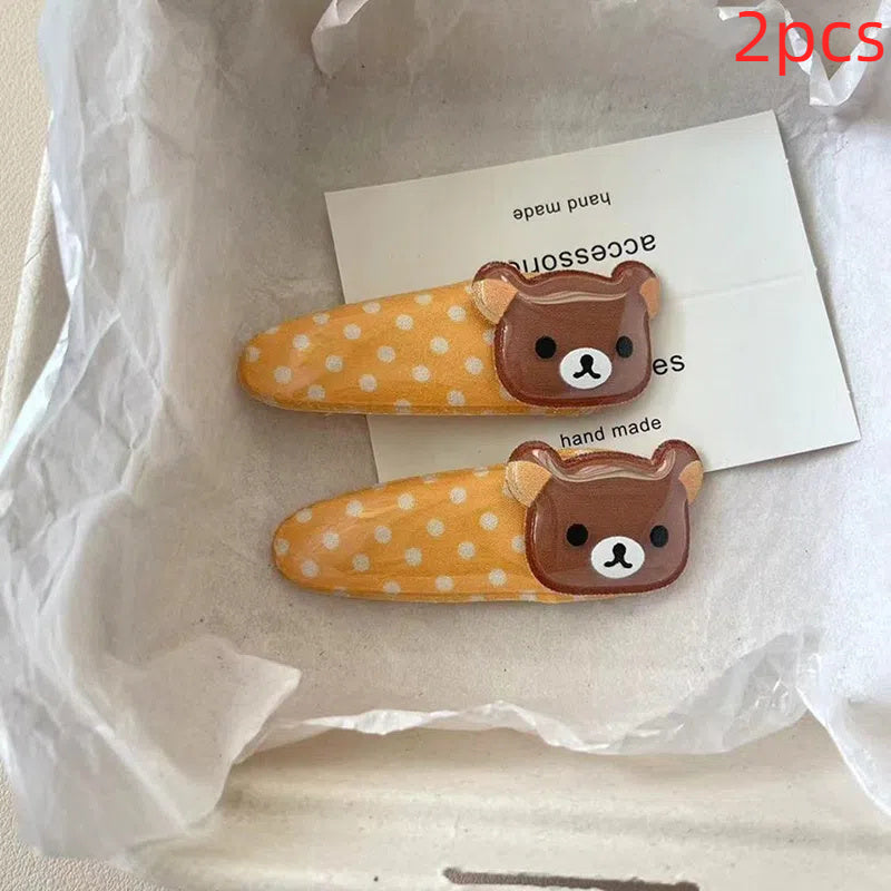 2pcs Cute Cartoon Bear Hair Clips - Sweet Wave Point Design, Glossy Finish, Plush Detail, Ideal for Bangs & Side Styles, Perfect Birthday Gift