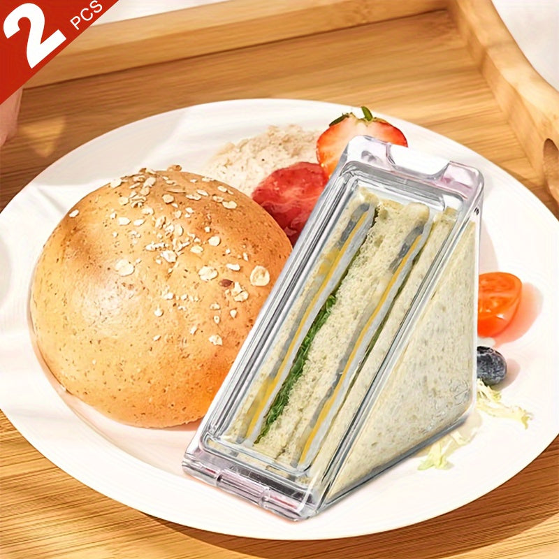 2 Sandwich Boxes, Triangular Container, Transparent Material, Clean And Hygienic, Washable, Easy to Carry, Safe for Outdoor Use, Suitable for School, Picnic, Camping, Toast, Bread And Sandwiches, Valentine'S Day