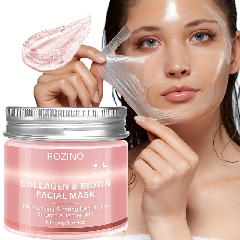Five min hydratio, 1.764oz collagen biotin day and night facial mask, containing collagen and biotin, face masks Light Beige care, face mask hydrating, 72h lasting moisturizing, men, women, low sensitivity, Especially suitabl