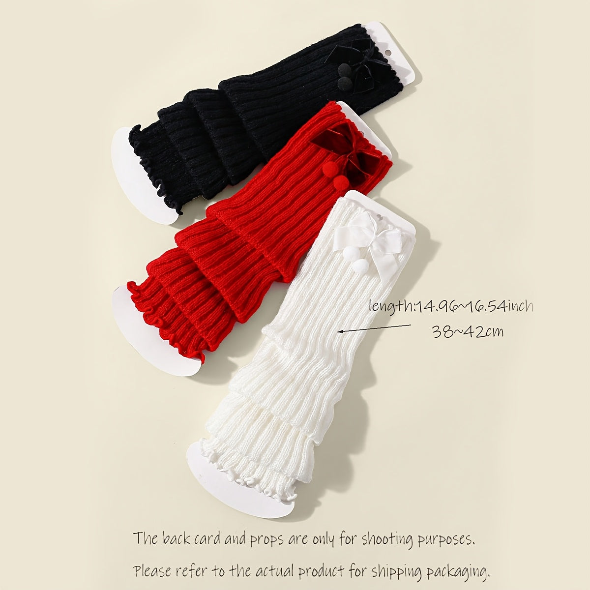 3 Pairs Girls' Polyester Knitted Leg Warmers with Bowknot