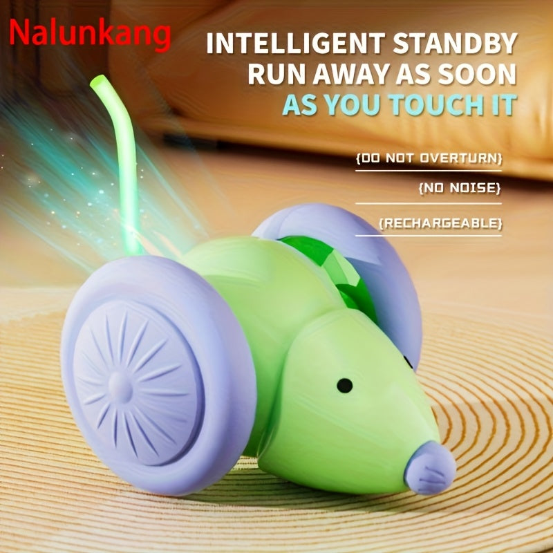 Nalunkang Automatic Cat Toy Car, USB Rechargeable, 3 Modes, Colorful LED Tail, Plastic, for Small Breeds, Interactive Pet Entertainment Vehicle, Interactive Pet Play | Vibrant LED Tail | Durable Plastic, Cat Car Toys