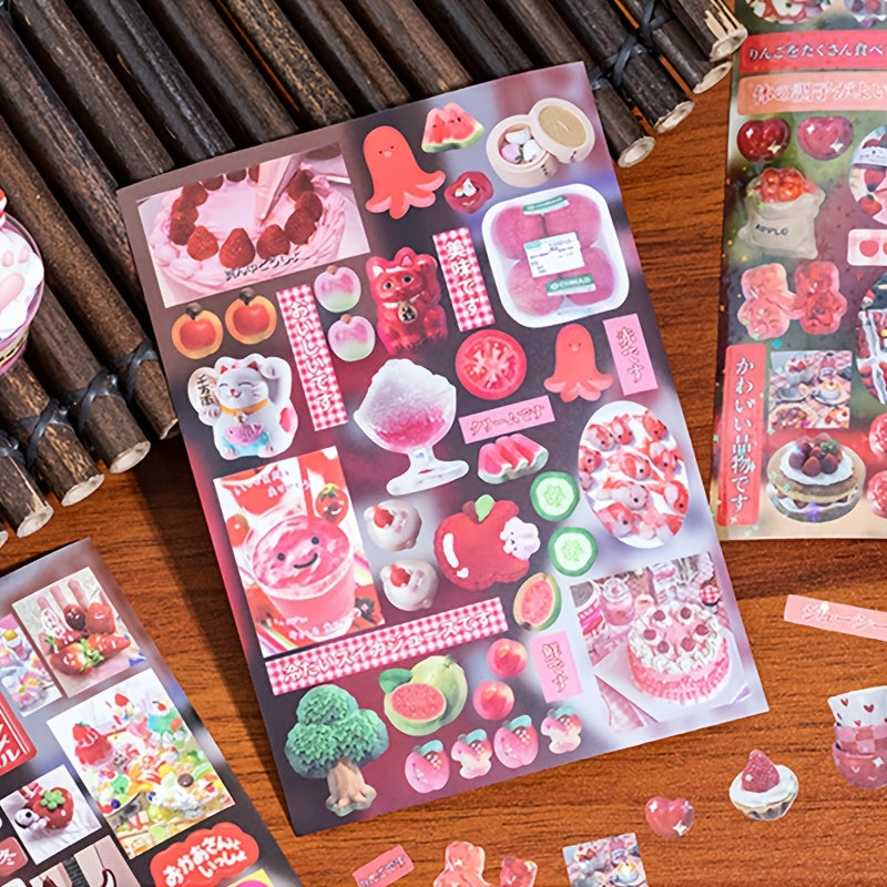1 Book of 45 Sheets, Japanese Style Cartoon Fantasy Stickers, Mixed Color Self-Adhesive Glitter Decals, Glossy Irregular Shapes for DIY Scrapbooking, Album, Journal, Phone Case, Water Bottle, Car, Laptop, Guitar, Bicycle, Ska