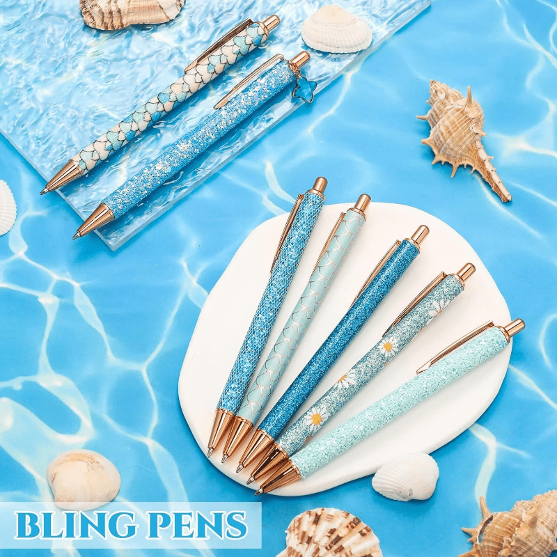[5pcs Crystal Pens] 5pcs Metal Ballpoint Pens Set, Crystal Diamond Pen for Journaling | Glitter Stationery, Black Fancy Gifts for Teacher Office Wedding Back to School Christmas Graduation Supplies