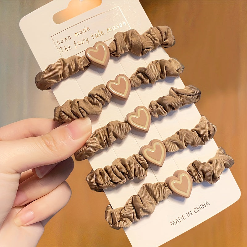 10pcs Cute Coffee Color Love Pendent Hair Rope | Elastic Rubber Hair Bands Hair Ties Bowknot Hair Accessories for Women