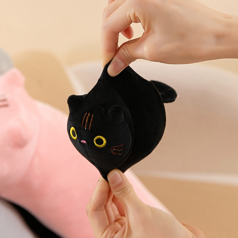 Soft 4pcs Cat Family Plush Toy Set - Cozy Polyester Pillows in Bright Pink, Gray, Black Colors - Stuffed Animal Dolls for Youngsters