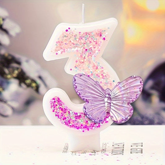 [Numbered Princess Cake Topper] Princess-Themed Birthday Candle with Sparkling Butterfly & Number Design - Perfect for Youngsters, Adults, Graduations, Weddings & More - 3.15" Cake Topper, Princess Birthday Decorations