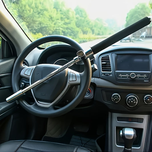 Versatile Automotive Steering Wheel Lock with Key, Steel Construction, Window Breaker Tip, High-Hardness Shackle, Adjustable & Universal Fit for All Cars