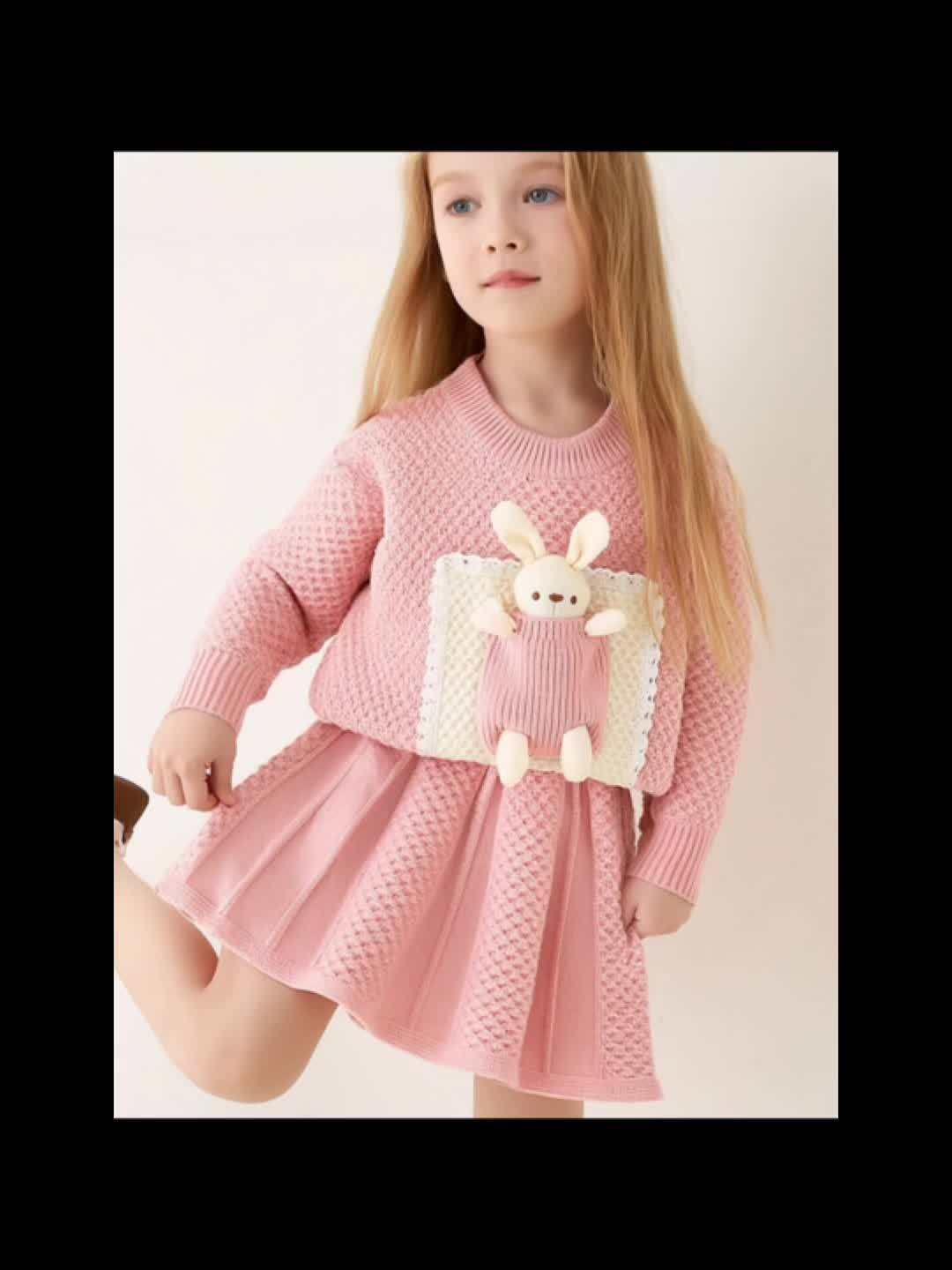 Girls' Cute Knit Set, Suitable for Ages 3-7