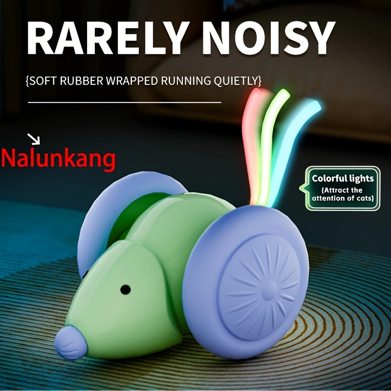 Nalunkang Automatic Cat Toy Car, USB Rechargeable, 3 Modes, Colorful LED Tail, Plastic, for Small Breeds, Interactive Pet Entertainment Vehicle, Interactive Pet Play | Vibrant LED Tail | Durable Plastic, Cat Car Toys
