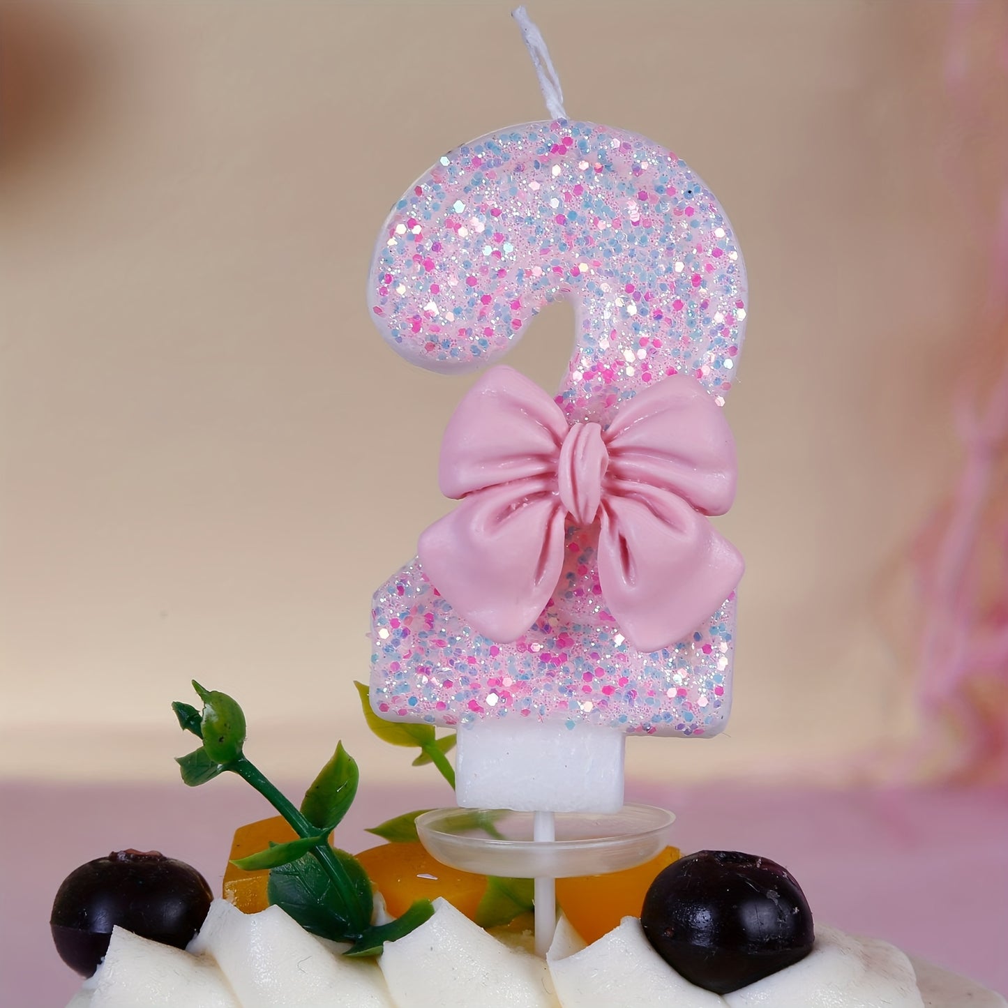 1pc, Pink Bow Number 0-9 Birthday Candle, Girl Powder Bow Birthday Cake Decoration, Baking Shop Supplies