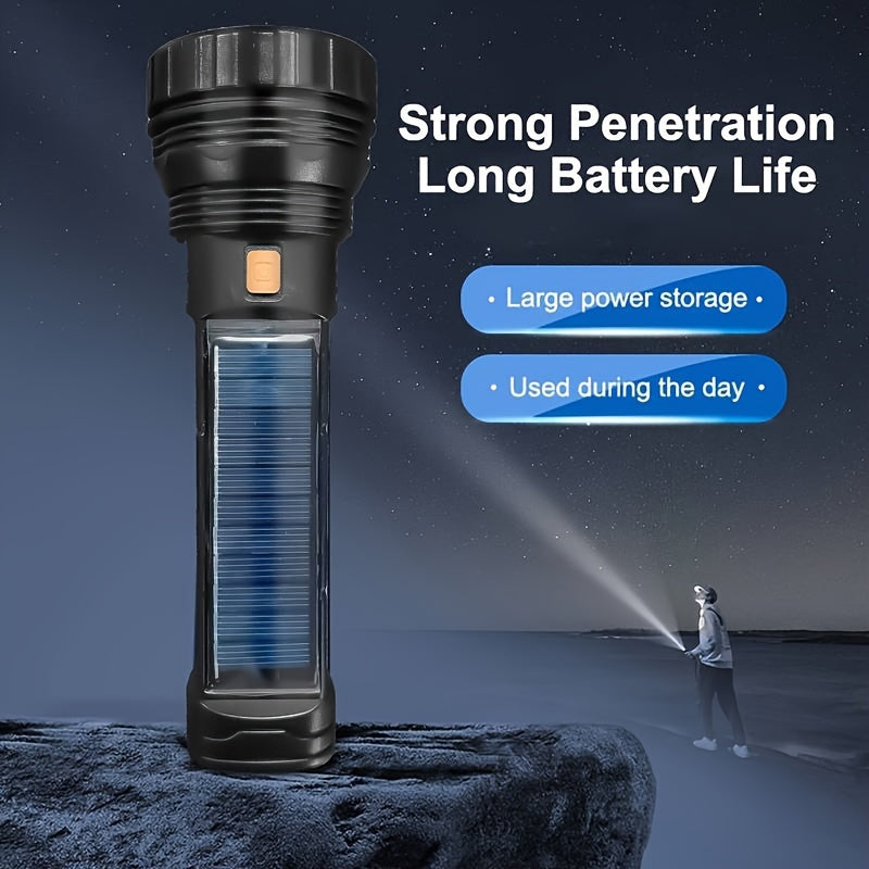 rechargeable solar flashlight with COB side light, USB rechargeable, multifunctional, 3 modes, perfect for outdoor exploration, camping, hiking, home safety, and emergency situations (including battery)