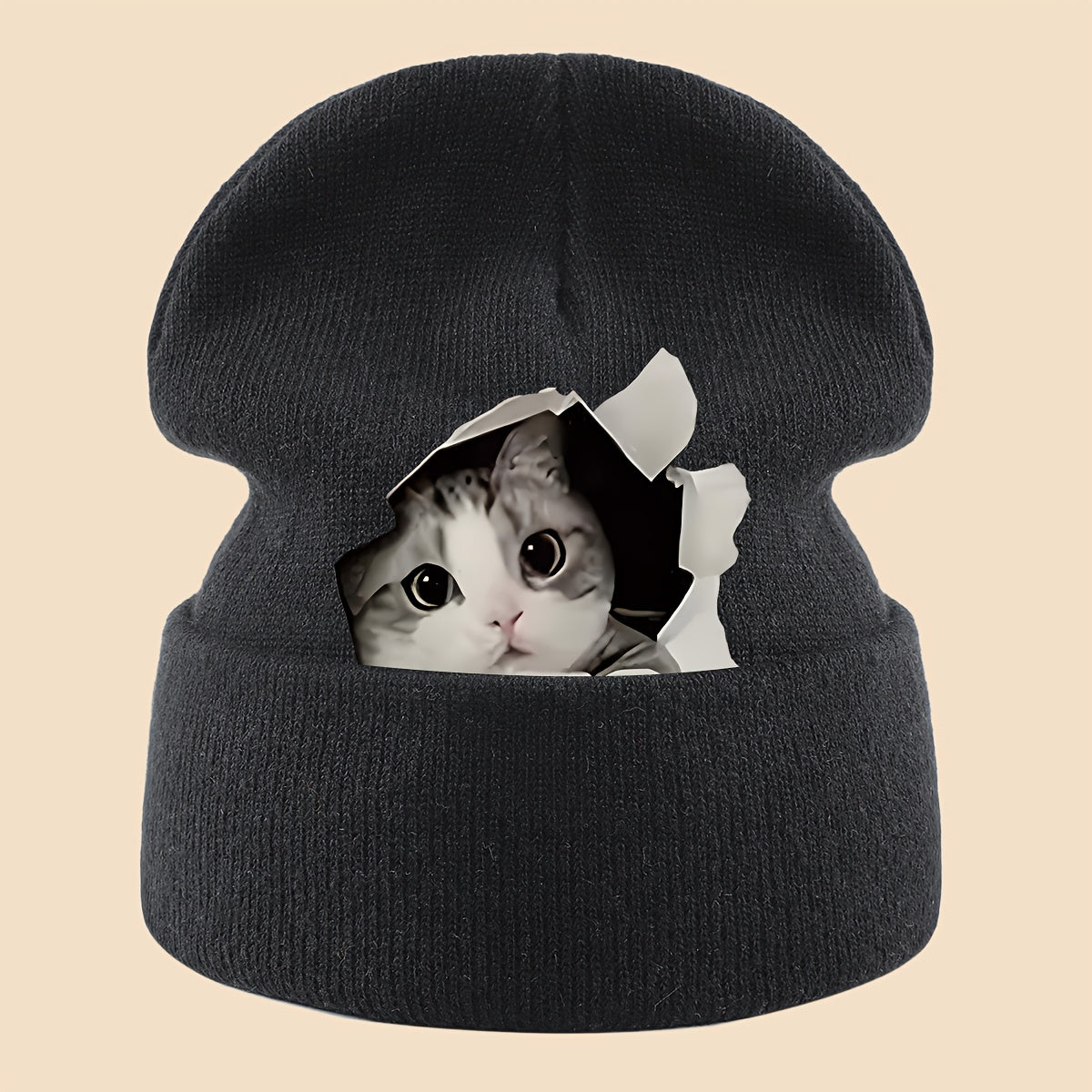 1pc Cozy Cat Peeking Through Hole Beanie l Wear