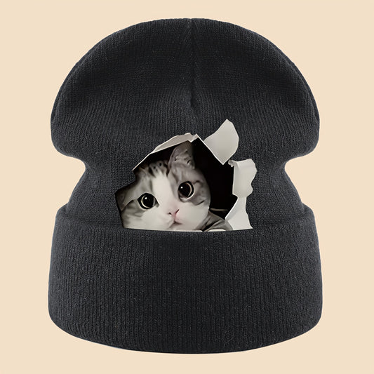 1pc Cozy Cat Peeking Through Hole Beanie l Wear