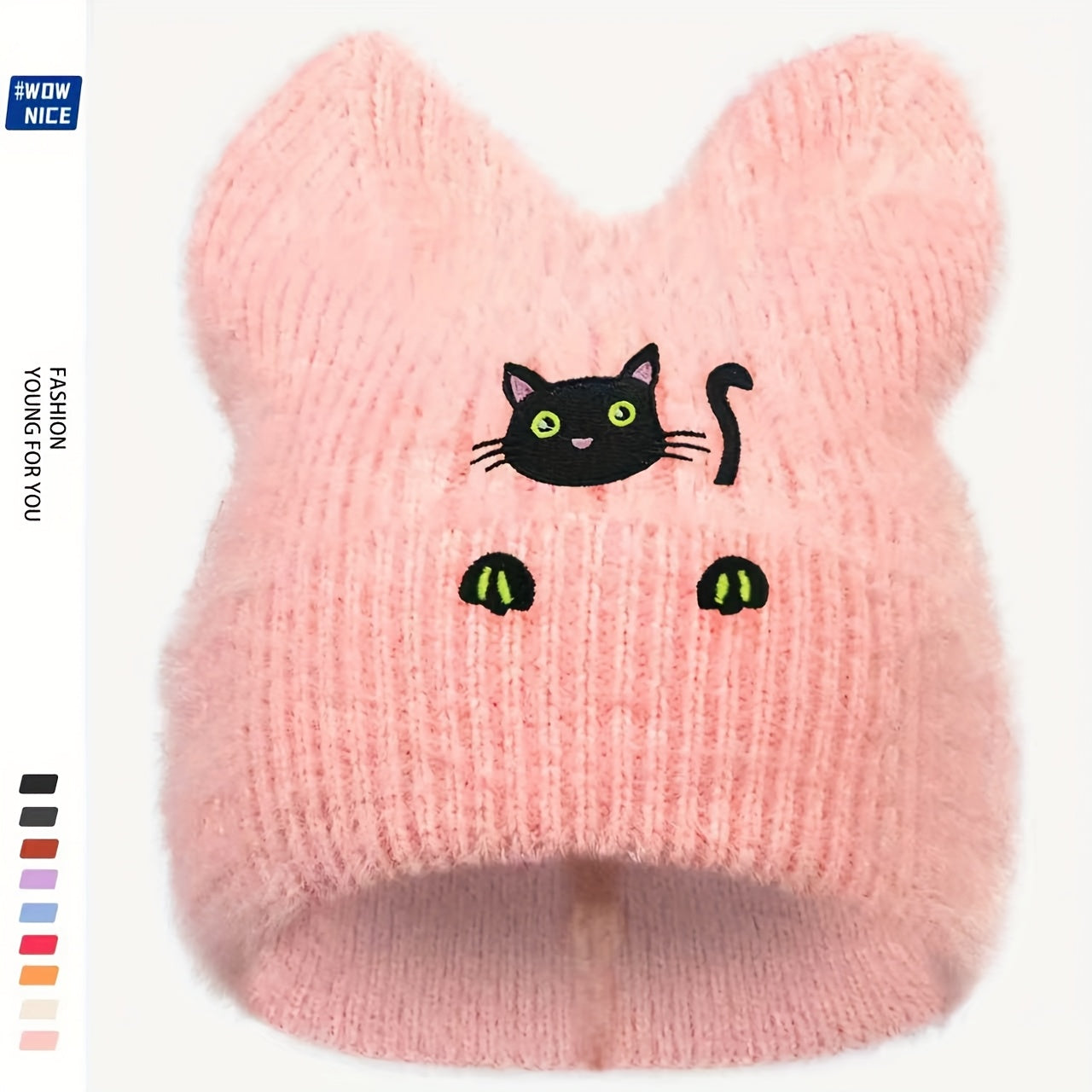 Women's & Men's Black Cat Ear Beanie Hat with Hand
