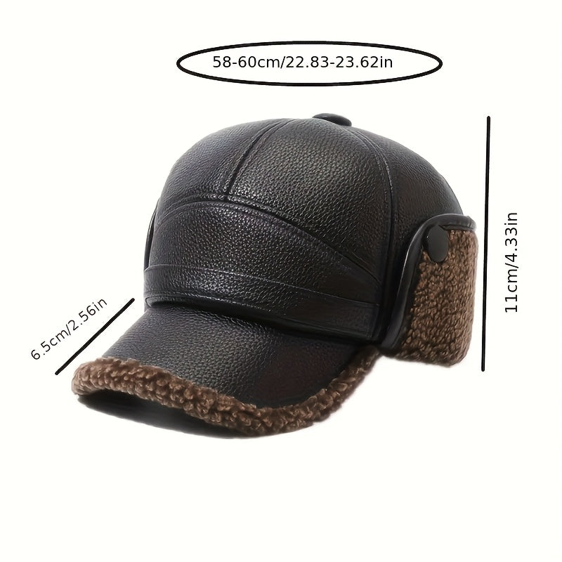 Men's Winter Warm Hat Thickened Ear Flap Cap with Faux Leather