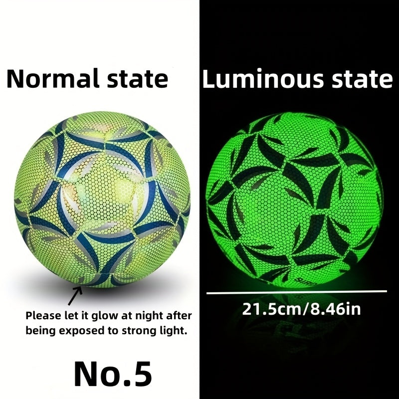 [Fluorescent Soccer Ball] 1pc Shiny Fluorescent Green Soccer Ball Wearable PU Size 5 | Professional Match Ball for Outdoor Training & Home Entertainment, Perfect for Birthday Gifts, Soccer Training Gear