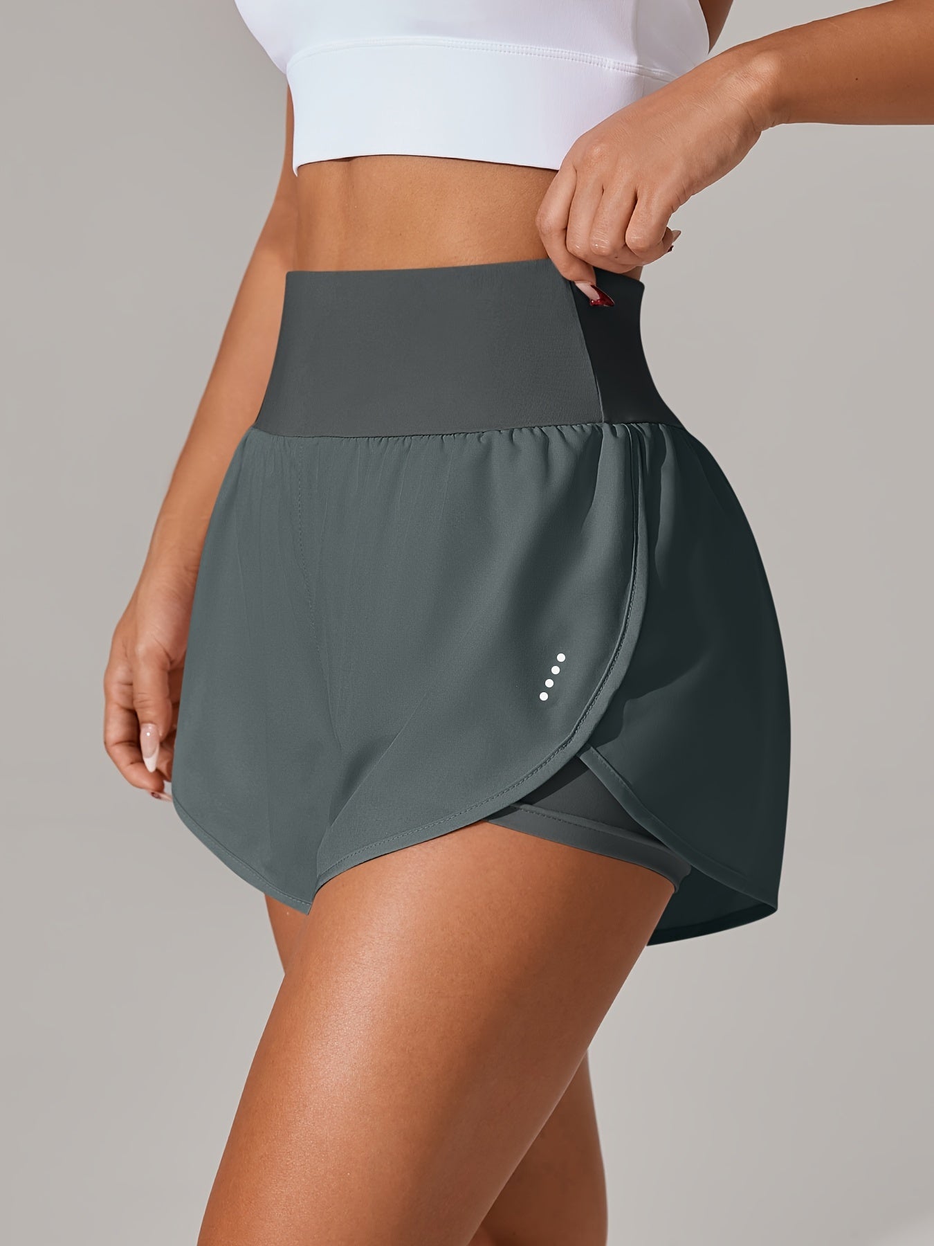Light Blue High-Waisted Yoga Shorts with Ruffles