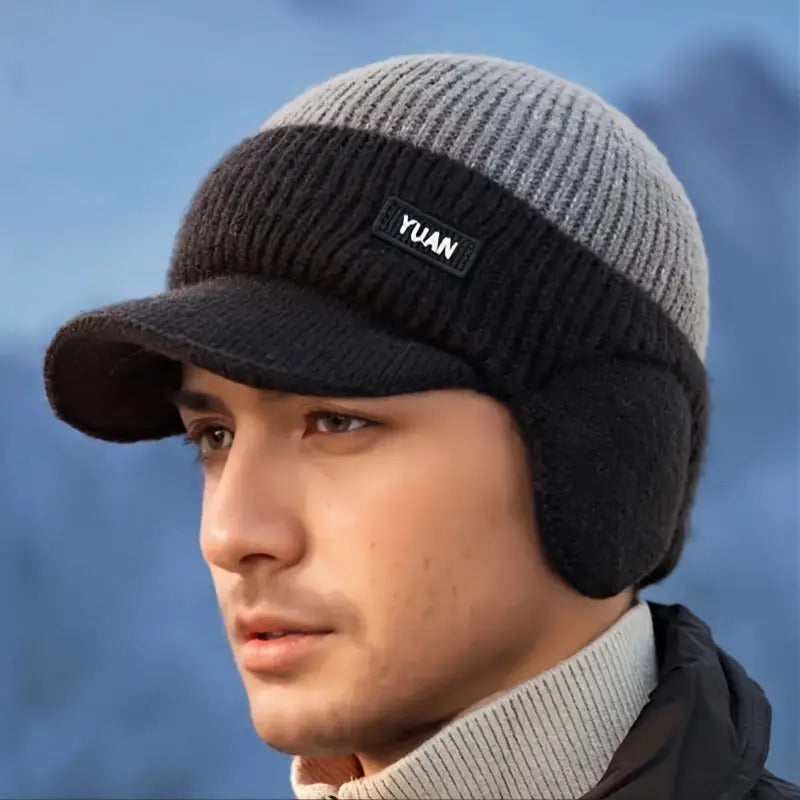 Men'S Winter Fleece-Lined Thick Knit Beanie, Unisex Warm Color-Blocked Hat for Outdoor Activities - Available in 4 Colors, Winter Headwear, Cold Weather Gear, Stylish Headwear, Durable Headgear, Warm Headwear, Cold Climate We