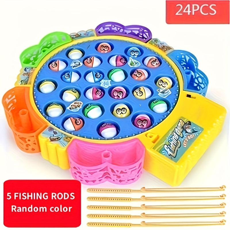15/24 Fish Fun Electric Fishing Toy, Rotating Fishing Plate, Set of Fishing Toys, Children's Fishing Toys, Music Rotating Fishing Plate Set, Children's Desktop Competition Toy, Birthday and Thanksgiving Gifts, Best Gift for B
