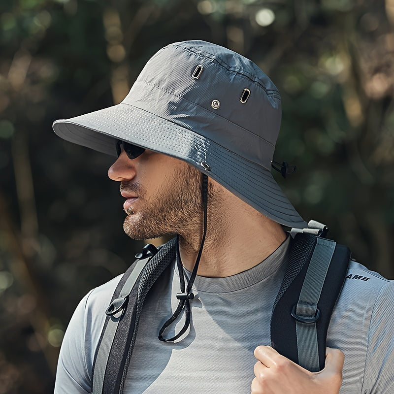 [Breathable Sun Hat] 100% Polyester Men's Breathable Sun Hat | Sports Style, Dual Ventilation, Essential for Outdoor Fishing & Travel, Woven Fabric Cap, Black, Hand Wash/Dry Clean | Perfect for Valentine's Day & Father's Day