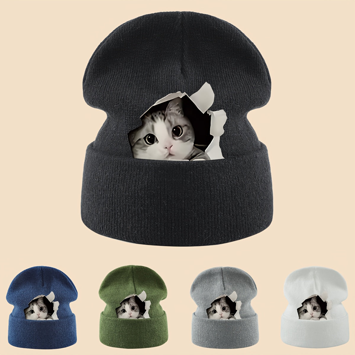 1pc Cozy Cat Peeking Through Hole Beanie l Wear