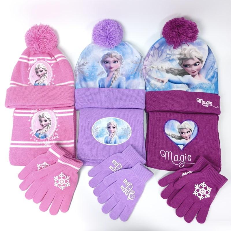3pcs Knit Hat Set - Knitted Scarf and Gloves, Beanie