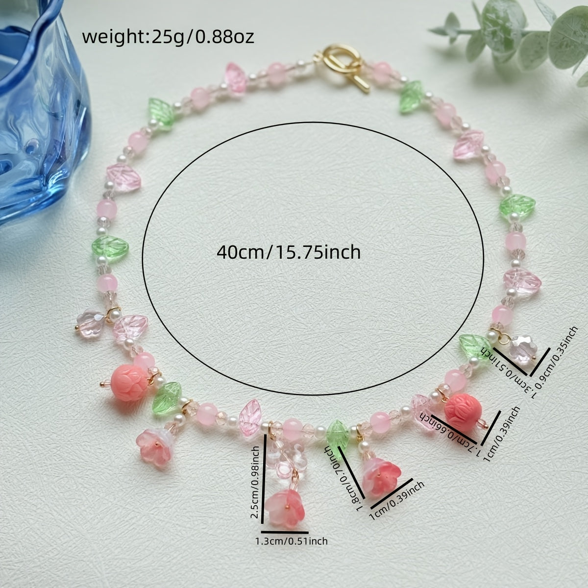 1 Set Bohemian Handcrafted Beaded Jewelry, Pink Floral & Leaf Design, Elegant Necklace and Bracelet Combo for Women, Perfect for Daily Wear & Special Occasions, Ideal Valentine's Day Gift