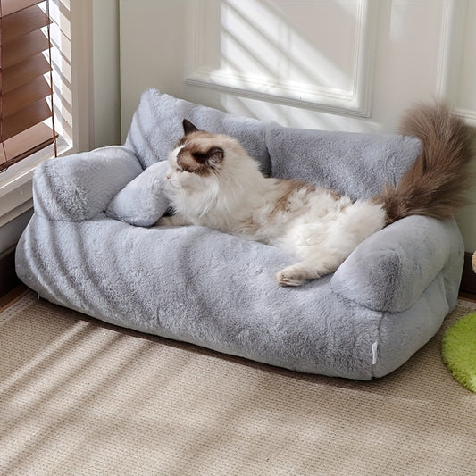 Deluxe Plush Cat Sofa Bed - Cozy, Washable Pet Couch for Small to Medium Cats and Dogs, Soft Polyester Cover