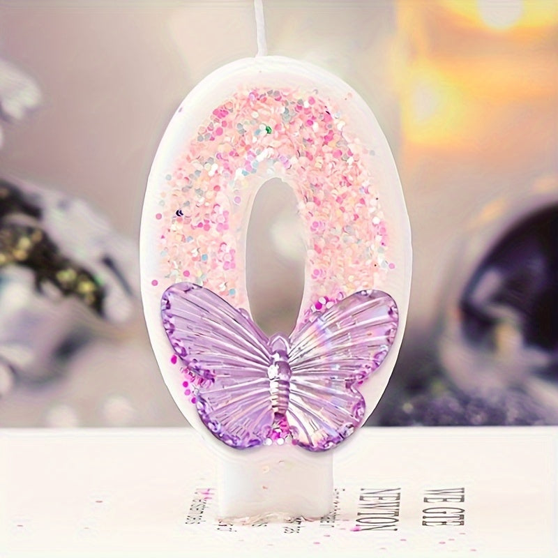 1pc Sparkling Pink Gradient Butterfly Birthday Candle - 8.0cm Cake Topper for Youngsters & Adults, Perfect for Graduations, Weddings, Housewarmings & More